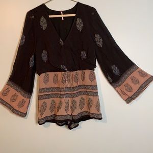 Free people printed romper with drawstring